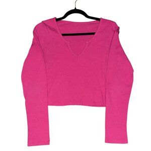 HOT PINK LONG SLEEVE CROP TOP